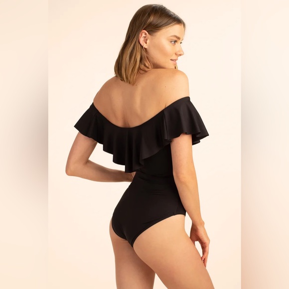 SOLD Trina Turk Black Monaco Bandeau Off Shoulder One Piece Swimsuit M Size 6 - Picture 2 of 8